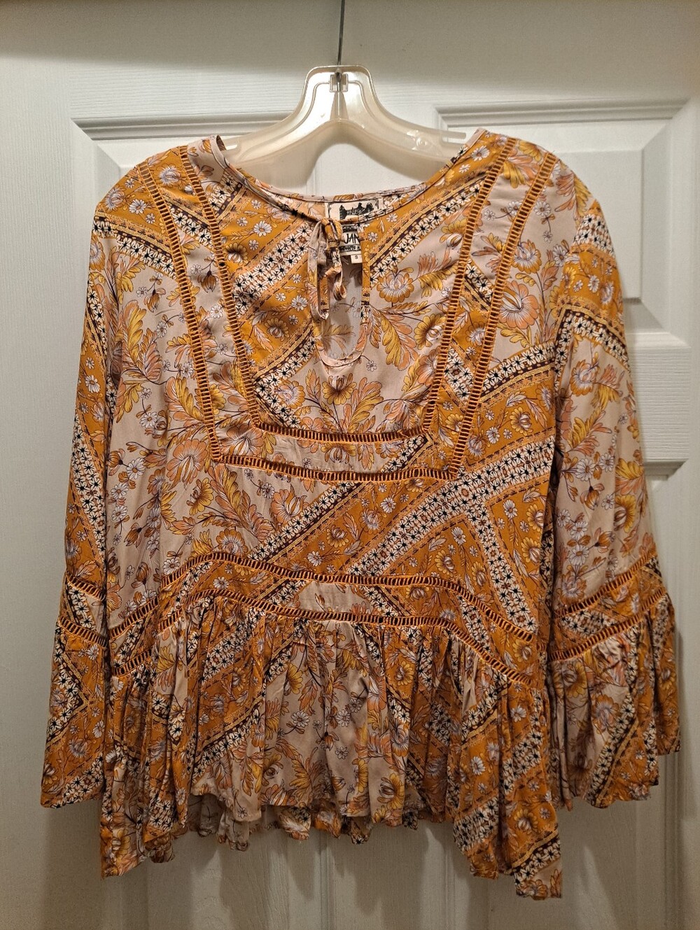 JAASE Boho Mustard Floral Peasant Top - Women